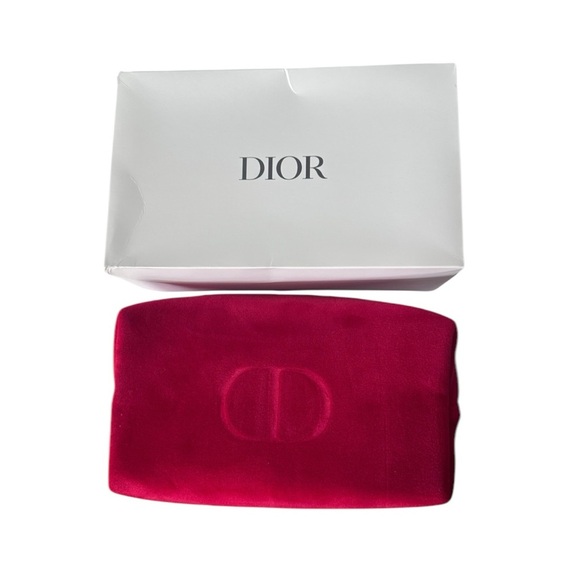 DIOR Cranberry Red Velvet Cosmetics Makeup Pouch Bag Original Box New - Picture 3 of 7